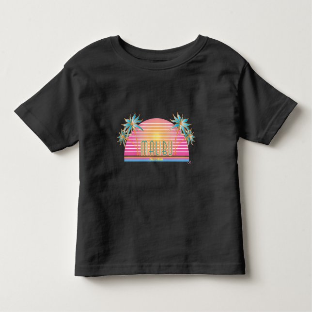 Malibu, CA Sun, Palm Trees Graphic Toddler T-shirt (Front)