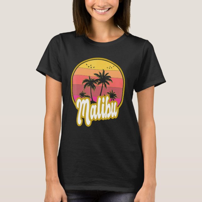 Malibu California Beach Retro Sunset T-Shirt (Front)