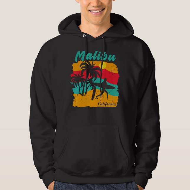 Malibu California Beach Scenery With Female Surfer Hoodie (Front)