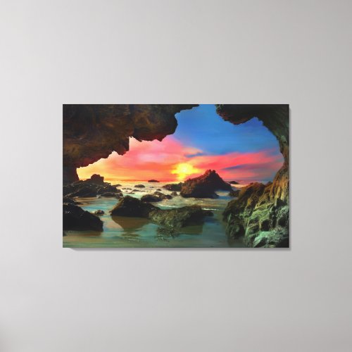 Malibu California Beach Sea Cave Sunset Landscape Canvas Print