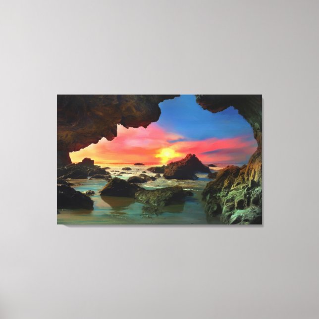 Malibu California Beach Sea Cave Sunset Landscape Canvas Print (Front)