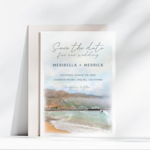 Malibu California Beach Watercolor Save the Date