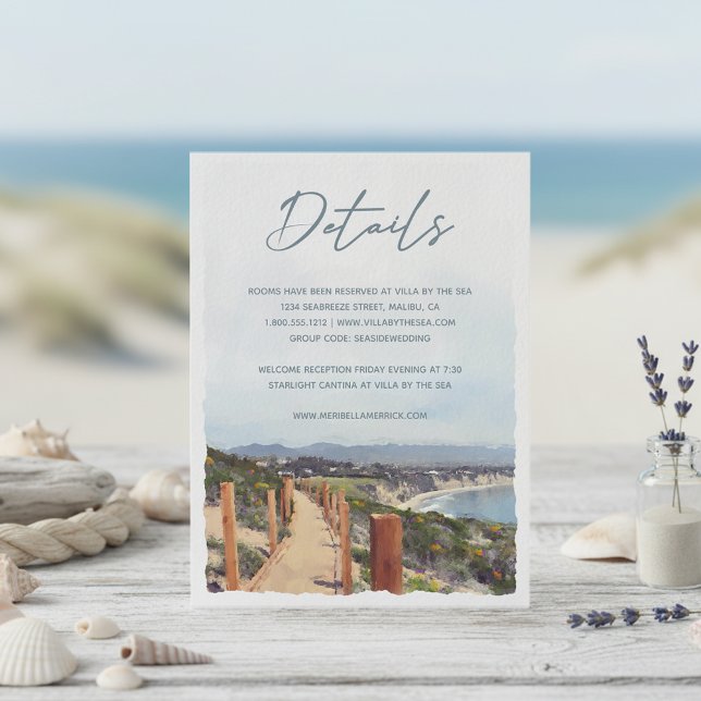 Malibu California Beach Watercolor Wedding Details Enclosure Card (Creator Uploaded)