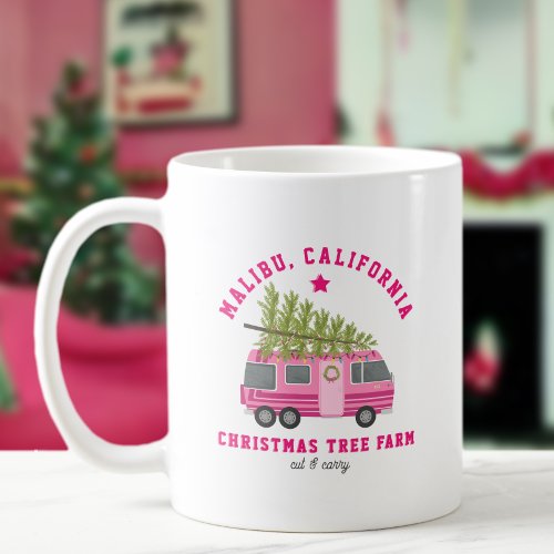Malibu California Christmas Tree Farm Pink Camper Coffee Mug