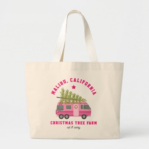 Malibu California Christmas Tree Farm Pink Camper Large Tote Bag