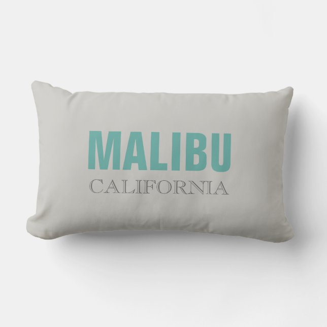 Malibu California Gray Turquoise Throw Pillow (Front)