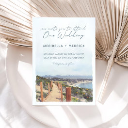 Malibu California Ocean Trail Watercolor Wedding Invitation