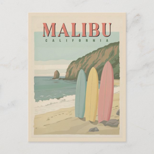Malibu, California Postcard - Sun, Sand, and Surf  (Front)