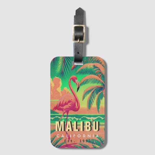 Malibu California Retro Flamingo Souvenirs 1950s Luggage Tag