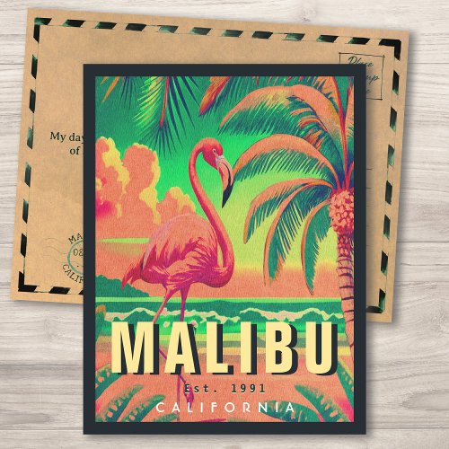 Malibu California Retro Flamingo Souvenirs 1950s Postcard