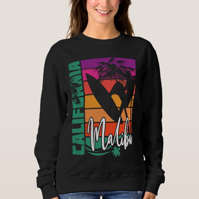 Malibu California Retro Sunset Beach Surfer Surfin Sweatshirt (Front)