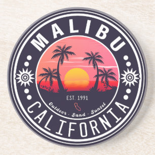 Malibu California Retro Sunset Palm Trees 60s Coaster