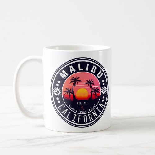 Malibu California Retro Sunset Palm Trees 60s Coffee Mug