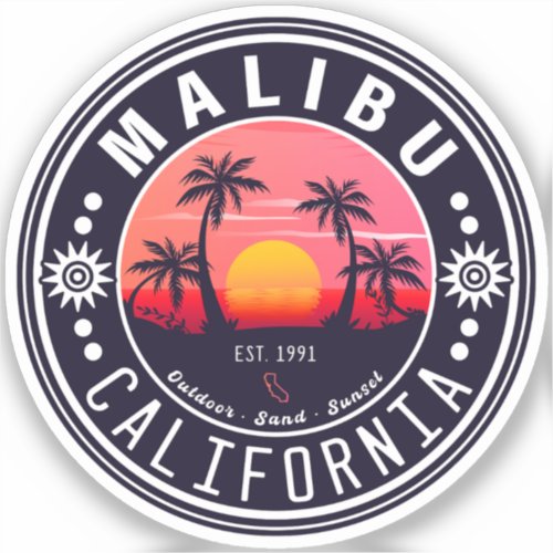 Malibu California Retro Sunset Palm Trees 60s Sticker