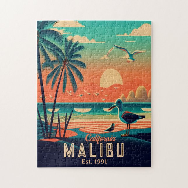 Malibu California Retro Sunset Souvenirs 1950s Jigsaw Puzzle (Vertical)