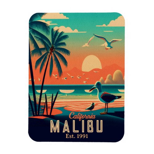 Malibu California Retro Sunset Souvenirs 1950s Magnet