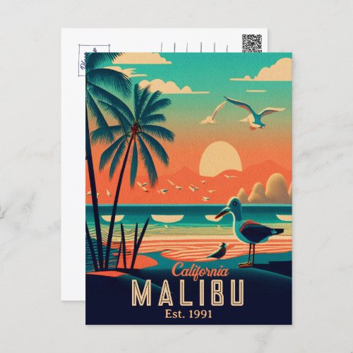 Malibu California Retro Sunset Souvenirs 1950s Postcard