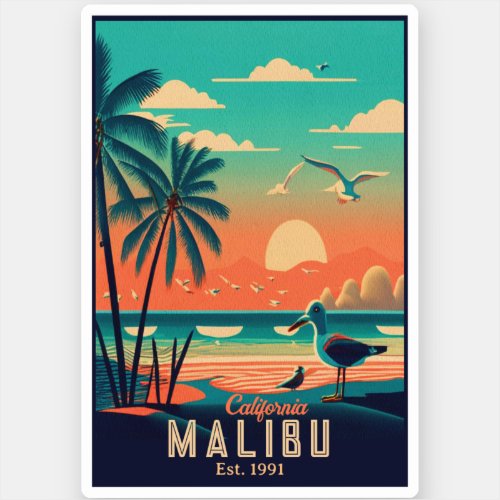 Malibu California Retro Sunset Souvenirs 1950s Sticker