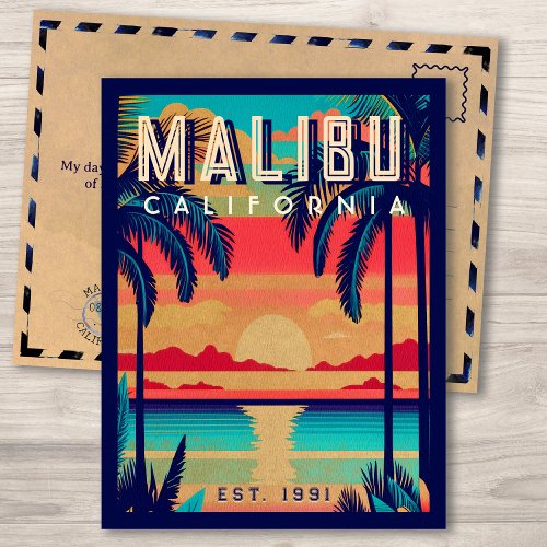 Malibu California Retro Sunset Souvenirs 1970s Postcard