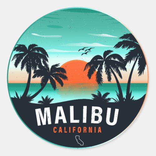 Malibu California Retro Sunset Tropical Souvenirs Classic Round Sticker