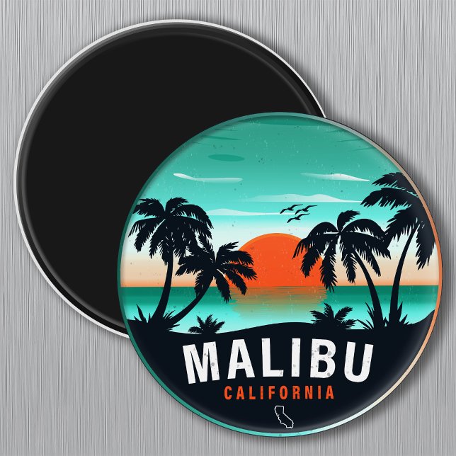 Malibu California Retro Sunset Tropical Souvenirs Magnet