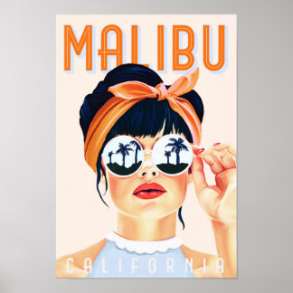 Malibu, California: Sexy Vintage Pinup Girl Travel Poster