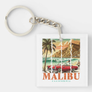 Malibu California - Sports Car Scenic Coastal View Keychain