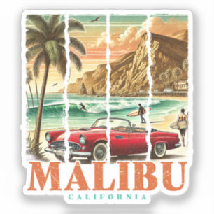 Malibu California - Sports Car Scenic Coastal View Sticker