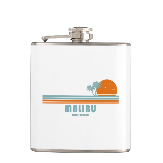 Malibu California Sun Palm Trees Flask (Front)