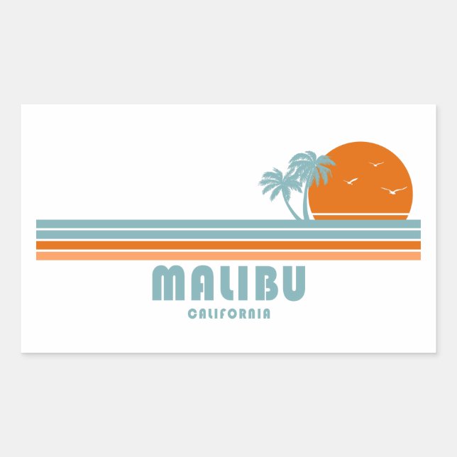 Malibu California Sun Palm Trees Rectangular Sticker (Front)