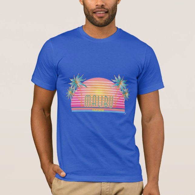 Malibu, California Sun, Palms Graphic T-shirt (Front)