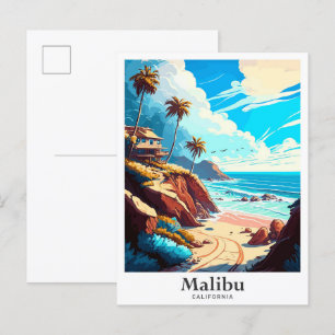 Malibu California USA Travel Potrait Illustration Postcard
