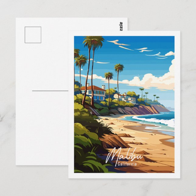 Malibu California vintage travel illustration Postcard (Front/Back)