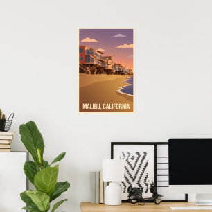 Malibu California Vintage Travel Poster
