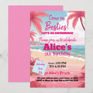 Malibu Doll Beach Pool Birthday Invitation