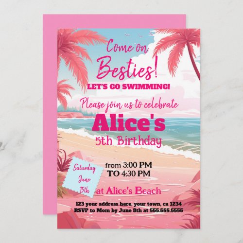 Malibu Doll Beach Pool Birthday Invitation