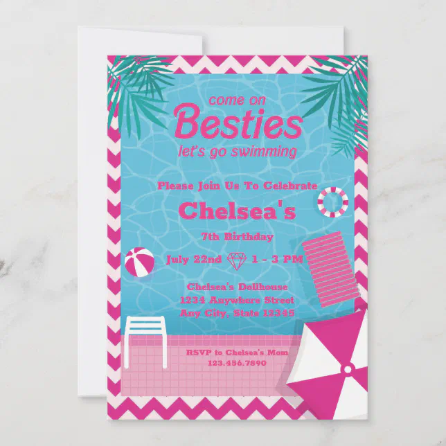 Malibu Doll Beach Pool Birthday Invitation | Zazzle