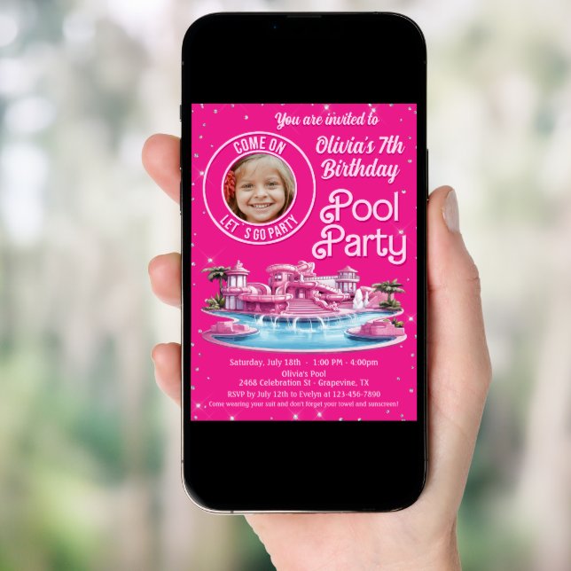 Malibu Doll Pool Birthday Party  Invitation (Front Digital)