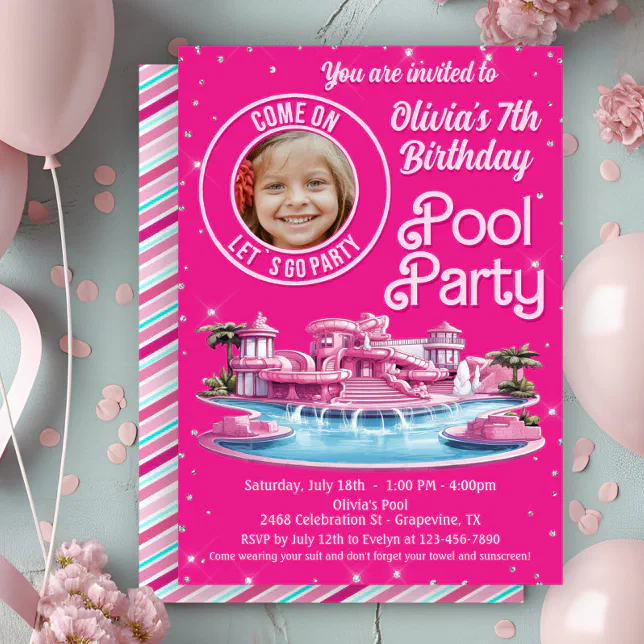 Malibu Doll Pool Birthday Party Invitation | Zazzle