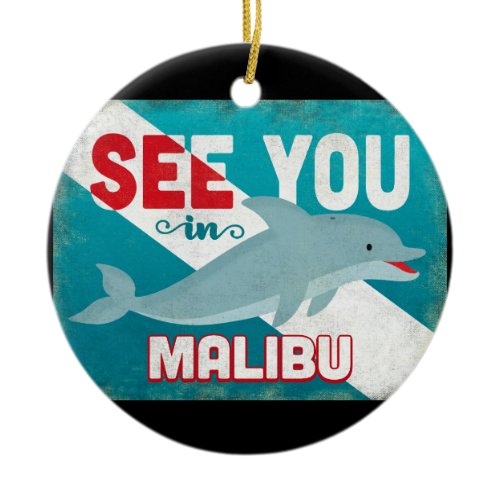 Malibu Dolphin - Retro Vintage Travel Ceramic Ornament