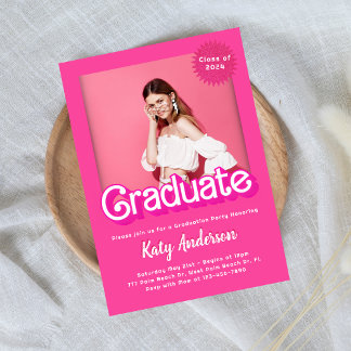 Malibu Hot Pink Doll Graduation Invitation