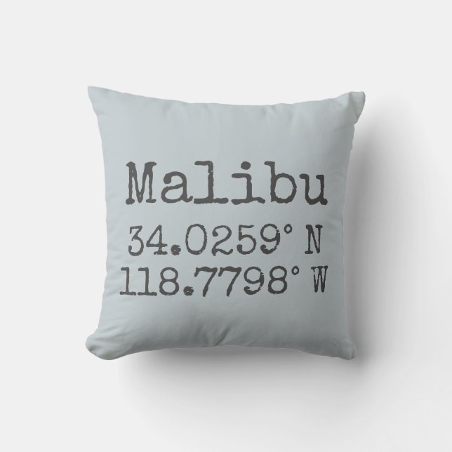 Malibu Latitude and Longitude Throw Pillow (Front)