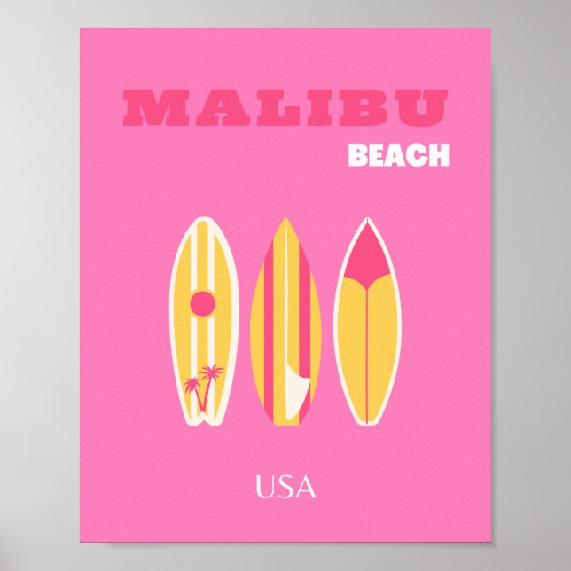 Malibu, Malibu Beach, California, Preppy, Pink Poster (Front)