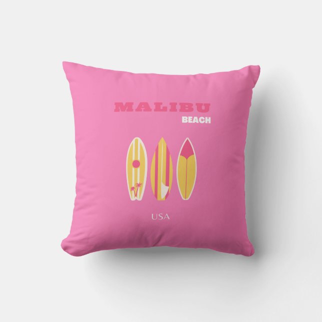Malibu, Malibu Beach, California, Preppy, Pink Throw Pillow (Front)