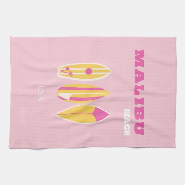 Malibu, Malibu Beach, Preppy, Pink Kitchen Towel (Horizontal)