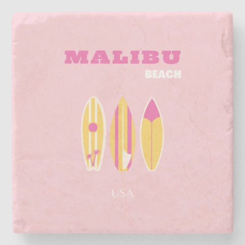 Malibu Malibu Beach Preppy Pink Stone Coaster