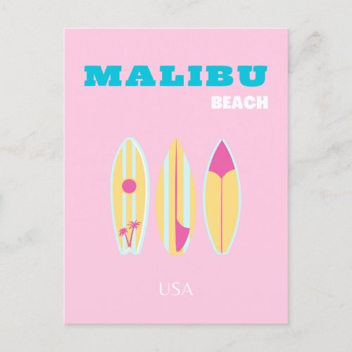Malibu Malibu Beach Preppy Preppy Girl Pink Holiday Postcard