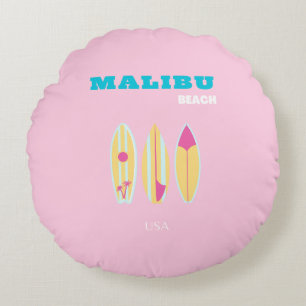 Malibu, Malibu Beach, Preppy, Preppy Girl, Pink Round Pillow