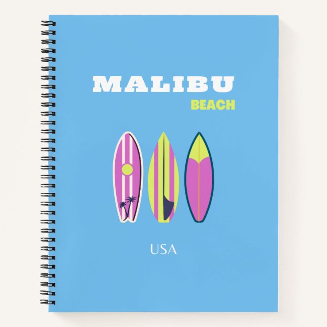 Malibu, Malibu Beach, Tropical, Preppy, Blue Notebook (Front)