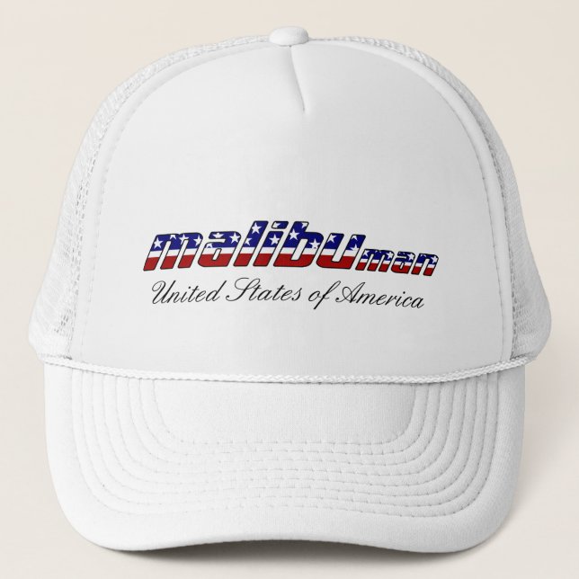 Malibu Man July 4th USA Red White and Blue Hat (Front)